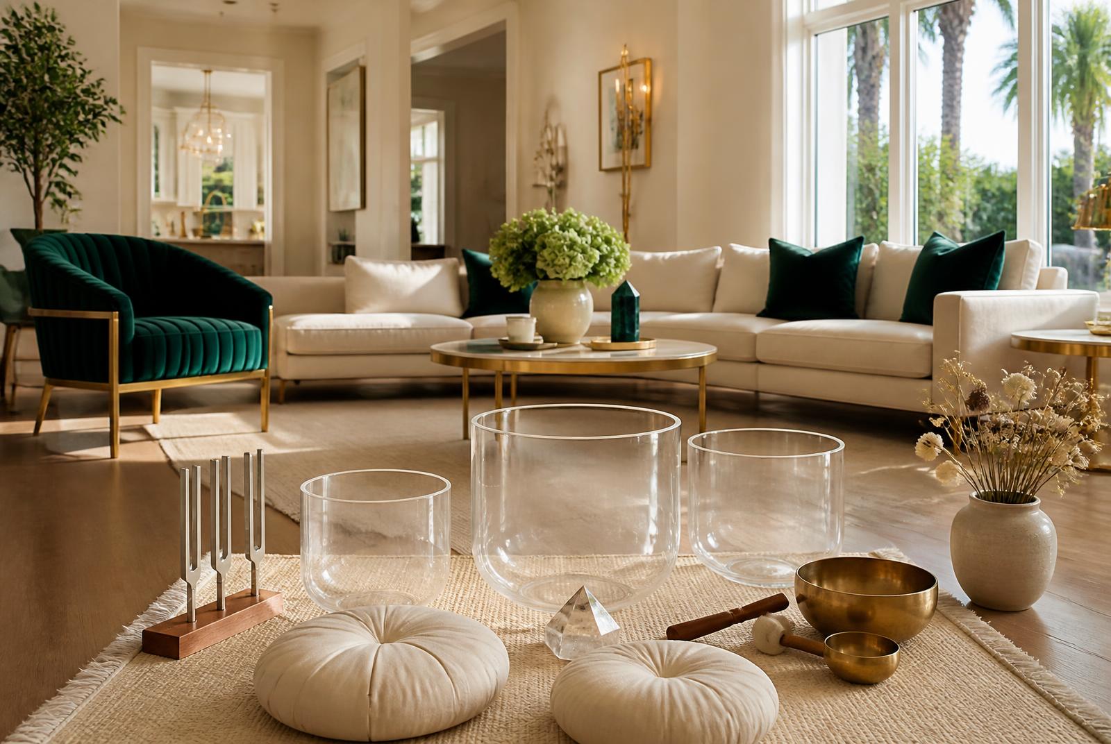 Luxury Sol & Glo New Home SOL Reset sound healing arrangement inside an elegant Central Florida home.